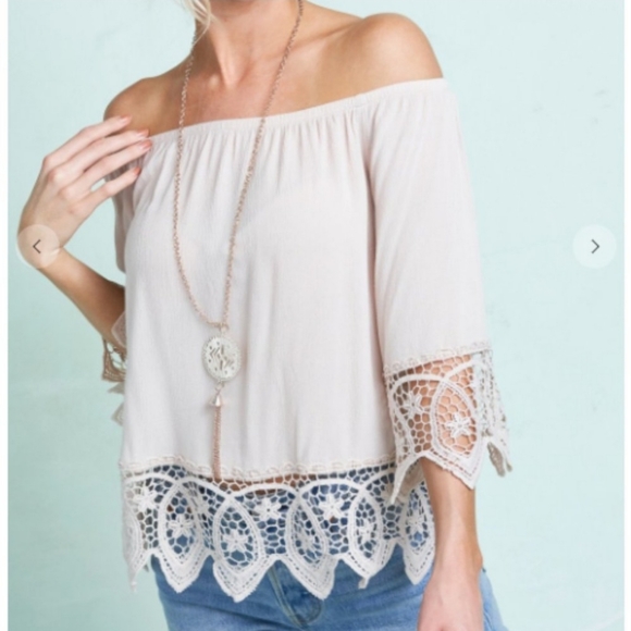 Beige bohemian off the shoulder top - Picture 4 of 4